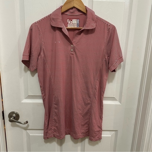 Women's Polo Striped Button Down Shirt - Red - Picture 1 of 5